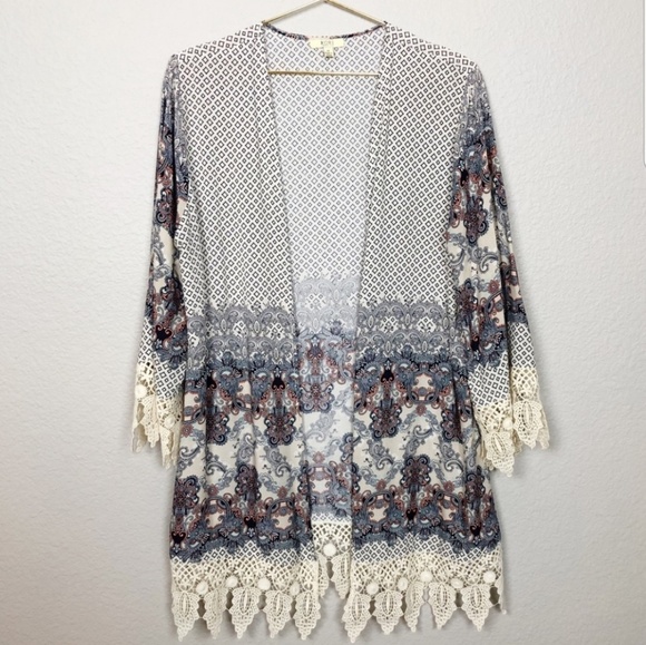 Kori Tops - Kori Paisley & Crochet Kimono Cardigan